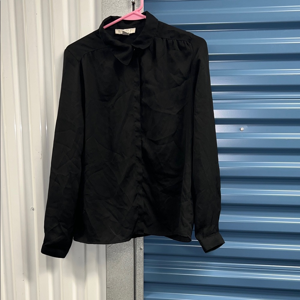 Women's Black Button-Down Blouse - Sophisticated Long Sleeve Shirt